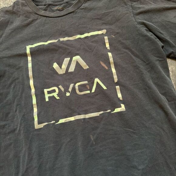RVCA Men’s Faded Black T-Shirt Camo Graphic Logo Size Medium Standard Fit - Picture 2 of 13